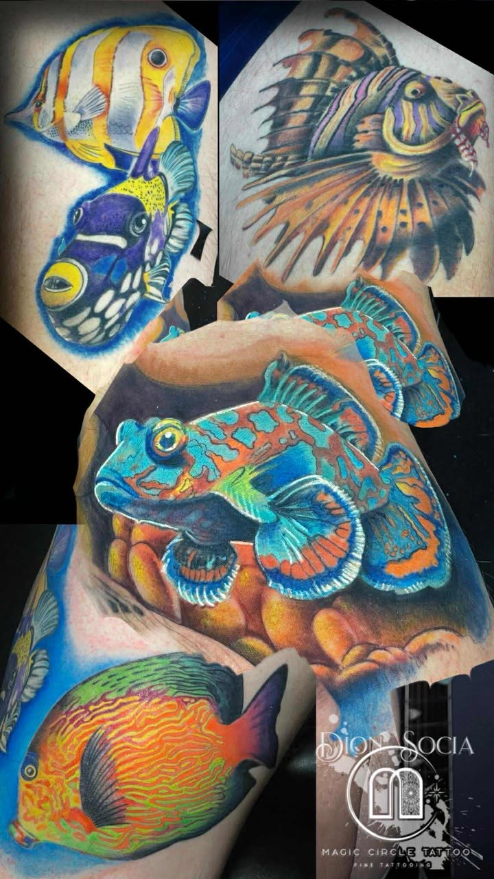 Tropical Fish Collection - Color Realism / Illustrative Tattoo by Dion Socia - Magic Circle Tattoo Bay City Michigan